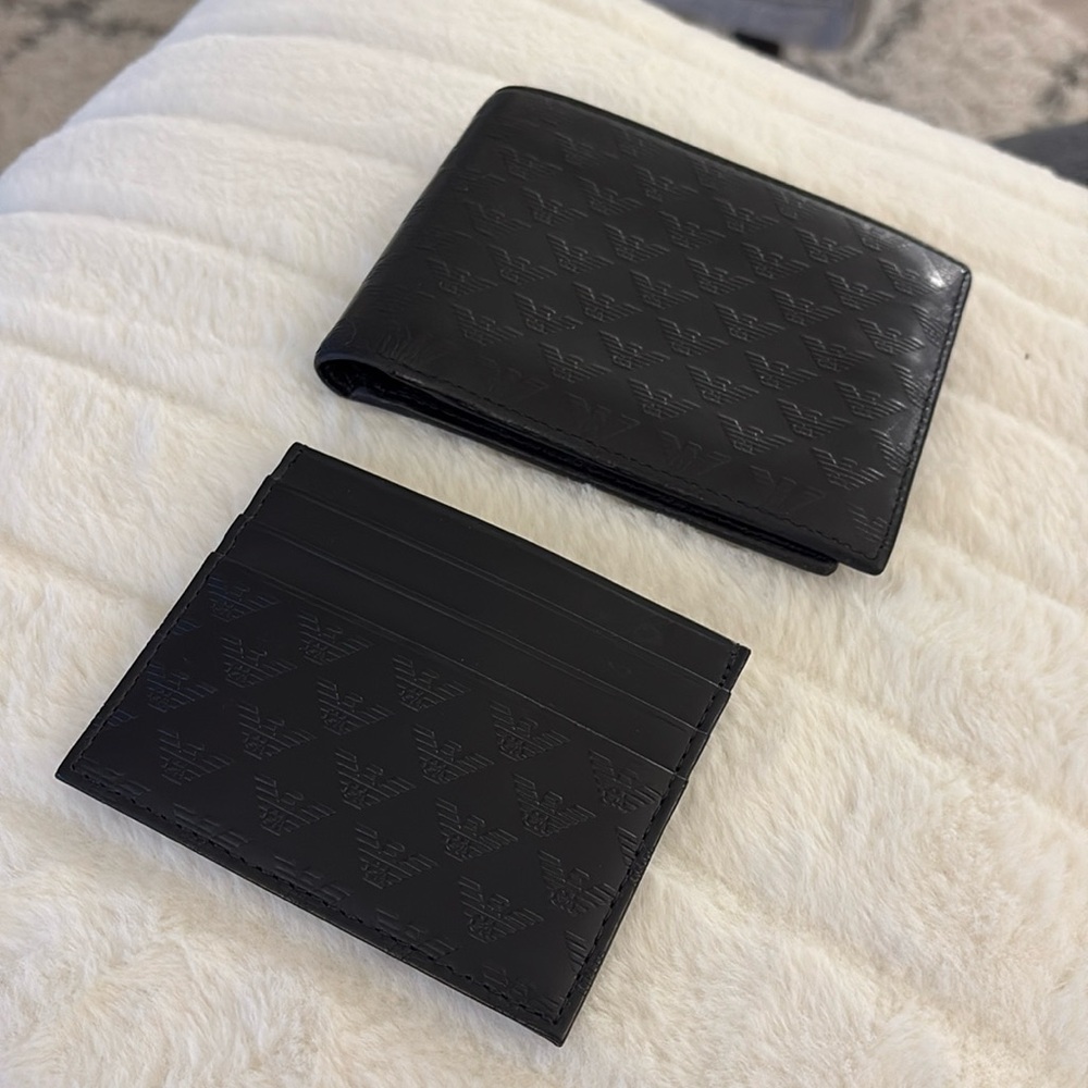 Like New Emporio Armani Black Leather 8-card Bifold Wallet & 5-card Card Case